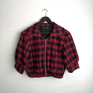 Express Red & Black Houndstooth XS Cropped Jacket